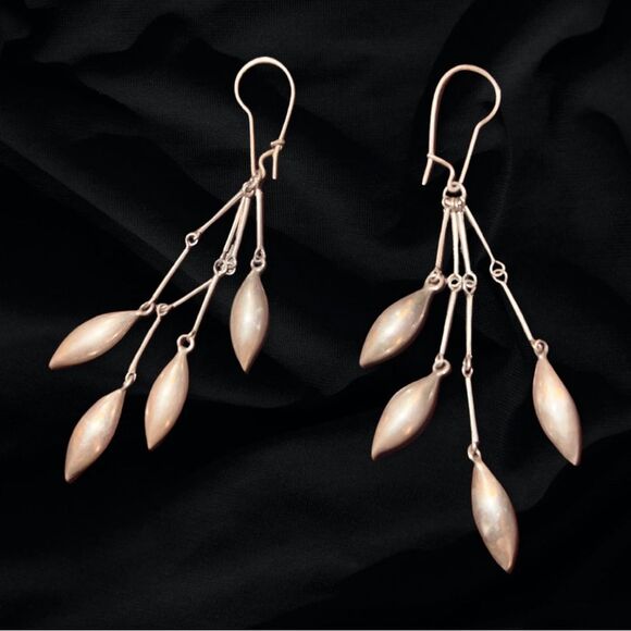 Vintage Boho Sterling Silver Hand Made Indian Drop Dangle Earrings 3.5” - Picture 3 of 6